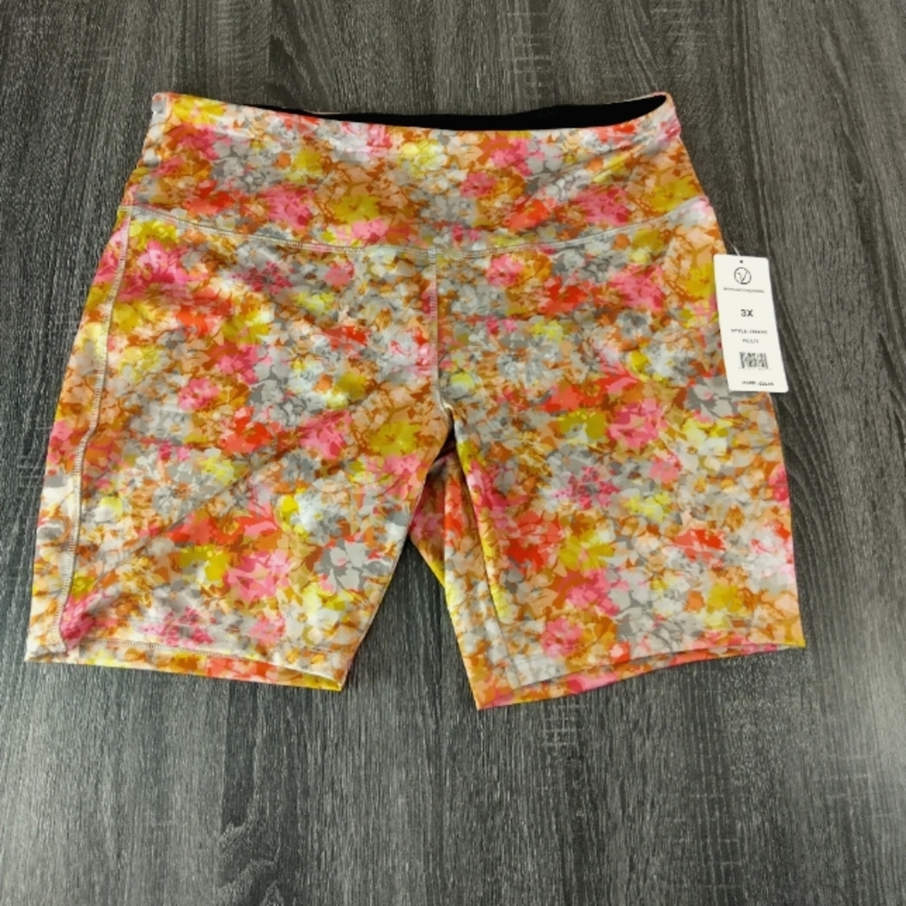 Vogo Athletico multi abstract 3X biker shorts 88%poly12%spandex. Double stitch
